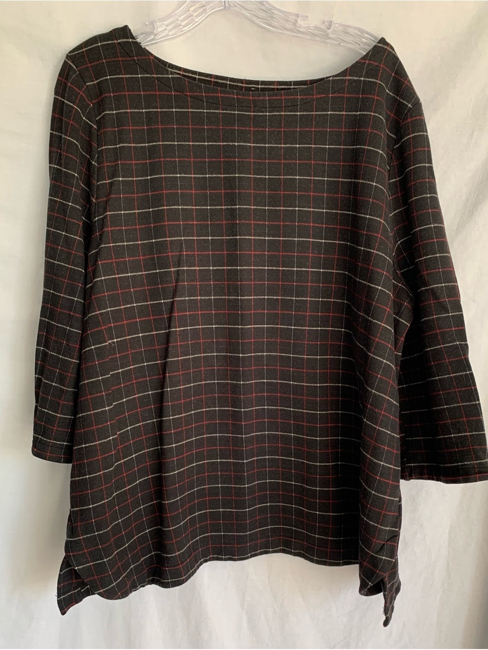 J. Jill Ponte Black Plaid Boatneck Tunic with Red and White Windowpane